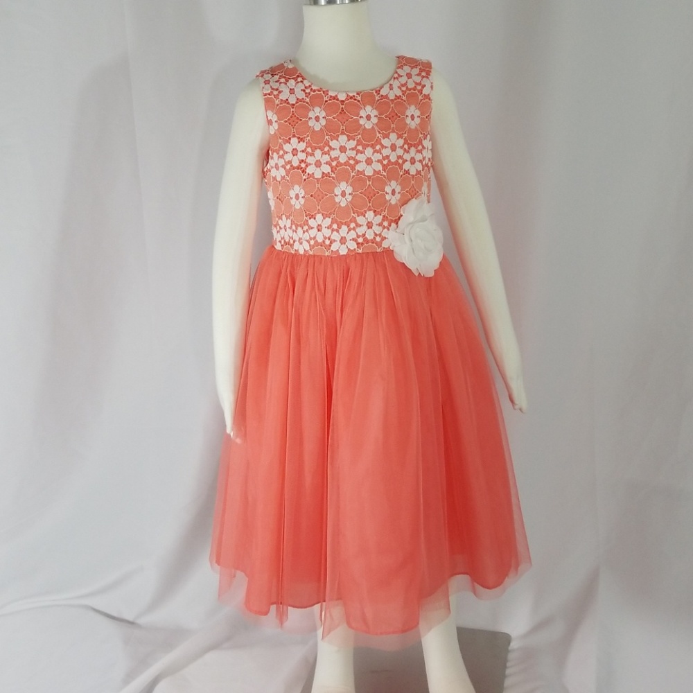 Youngland Girl's dress peach & white